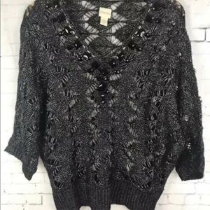 Chico’s Black Metallic Open Weave Sweater 0 Small